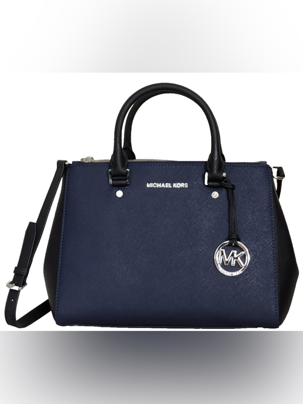 Michael Kors Sutton Saffiano Navy and Blue Satchel Purse Bag